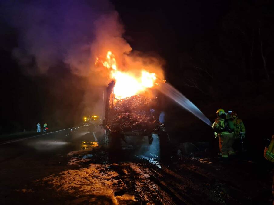 Crews arrived to find the truck engulfed in flames. Picture by Gunning - Fish River Rural Fire Brigade