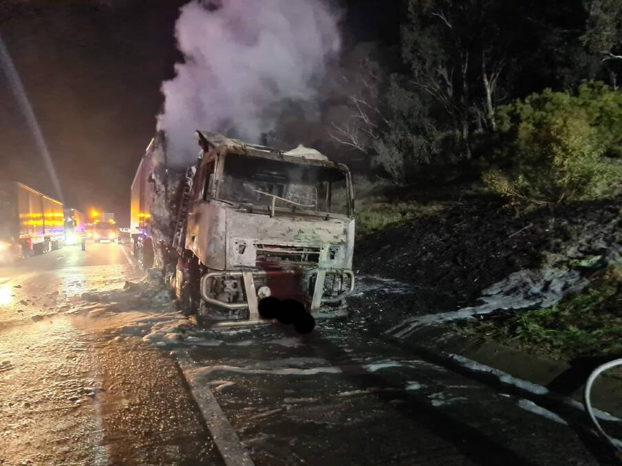 At 2am the truck was still smouldering. Picture by Gunning - Fish River Rural Fire Brigade