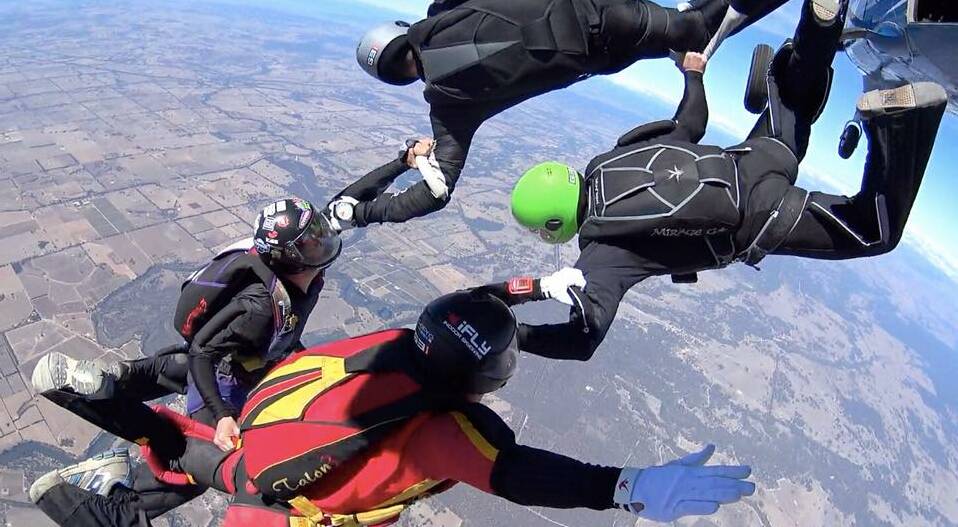 GROUND BOUND: The Goulburn Supermax in the air over Nagambie at the 2018 National Skydiving Championships . Picture: Supplied. 