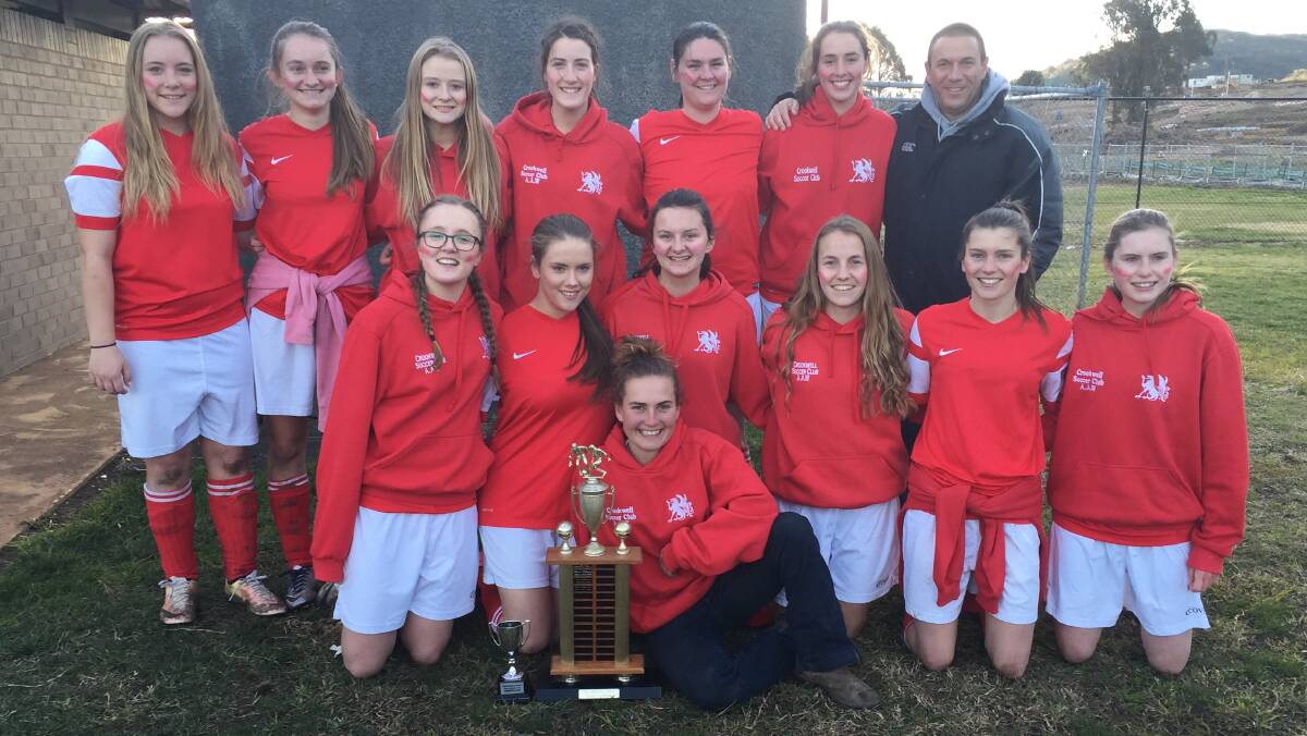 WINNERS: The young Crookwell women's reserve grade celebrate winning the Chris Jacobs Cup on Saturday, August 13. Photo: Josh Bartlett