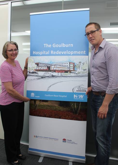 FUTURE HOSPITAL: NSW Local Health District project leader Kerry Hort and media officer Ian Campbell hold up an artists impression of the redeveloped hospital. 