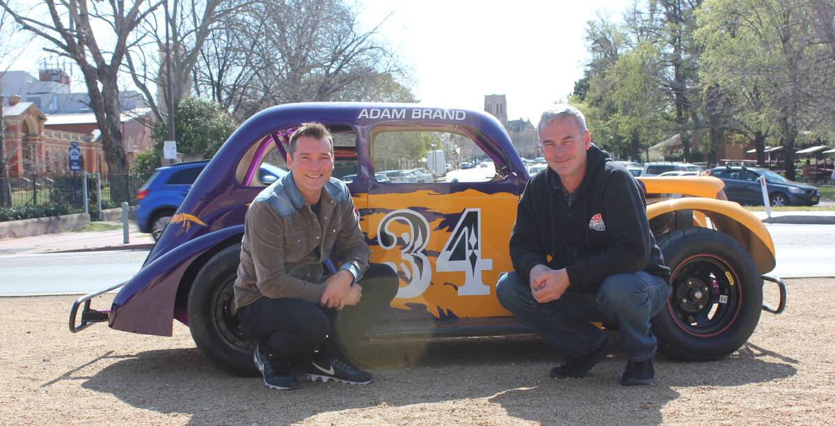 Country singer Adam Brand and Legend Cars director John Dennehy. Photo: Mariam Koslay. 