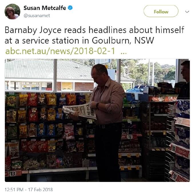 Twitter post of Barnaby Joyce in a Goulburn service station. 