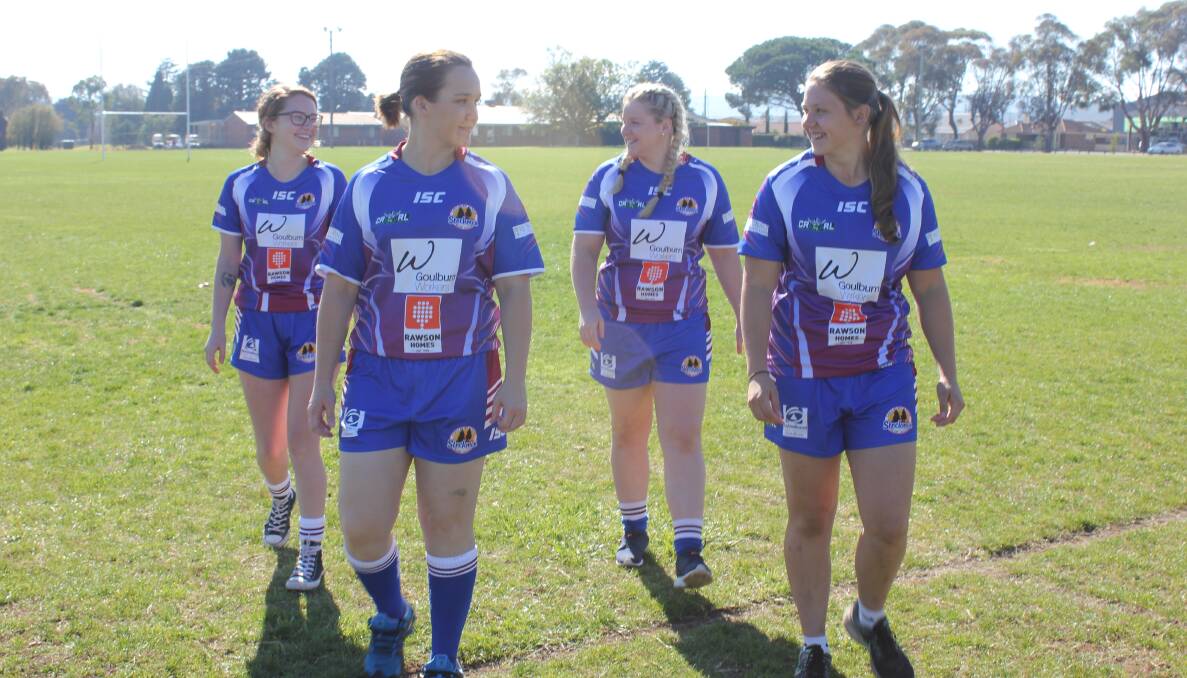 WIN: Ellen Anable, Leah Waterson, Ebony Bachta and Lauren Kelly, who are part of the 24-player Goulburn Stockmen open women's rugby squad. Photo: Mariam Koslay. 