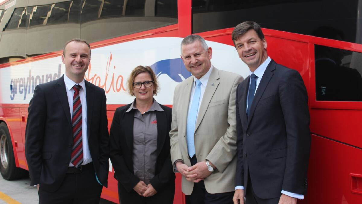 All smiles for the announcement of the Greyhound Australia bus service in 2015.