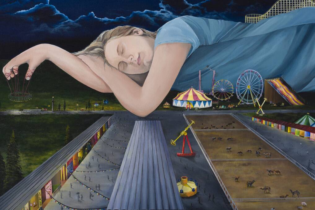 YOUNG TALENTS: Sarah Donovan from Woolooware High School painted 'The Sleeping Giants'. This is part of the ARTEXPRESS exhibition, currently housed at the Regional Art Gallery. Thirty students have contributed to the annual collection. Photo: supplied.