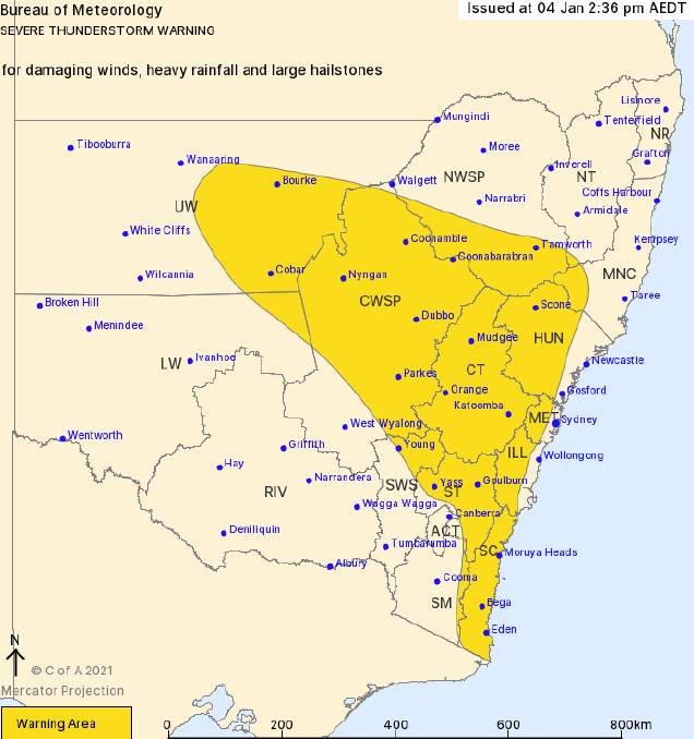 Severe thunderstorm warning issued for Southern Tablelands and Southern Highlands