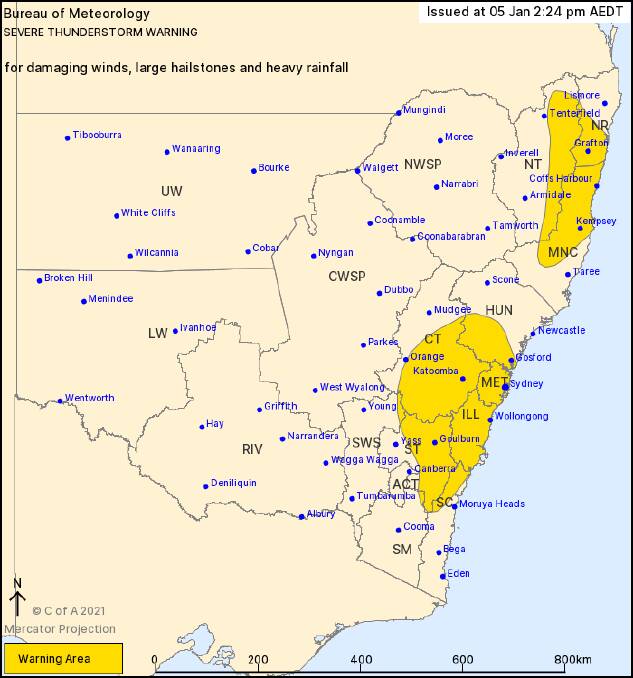 Warning issued for damaging winds, large hailstones and heavy rainfall