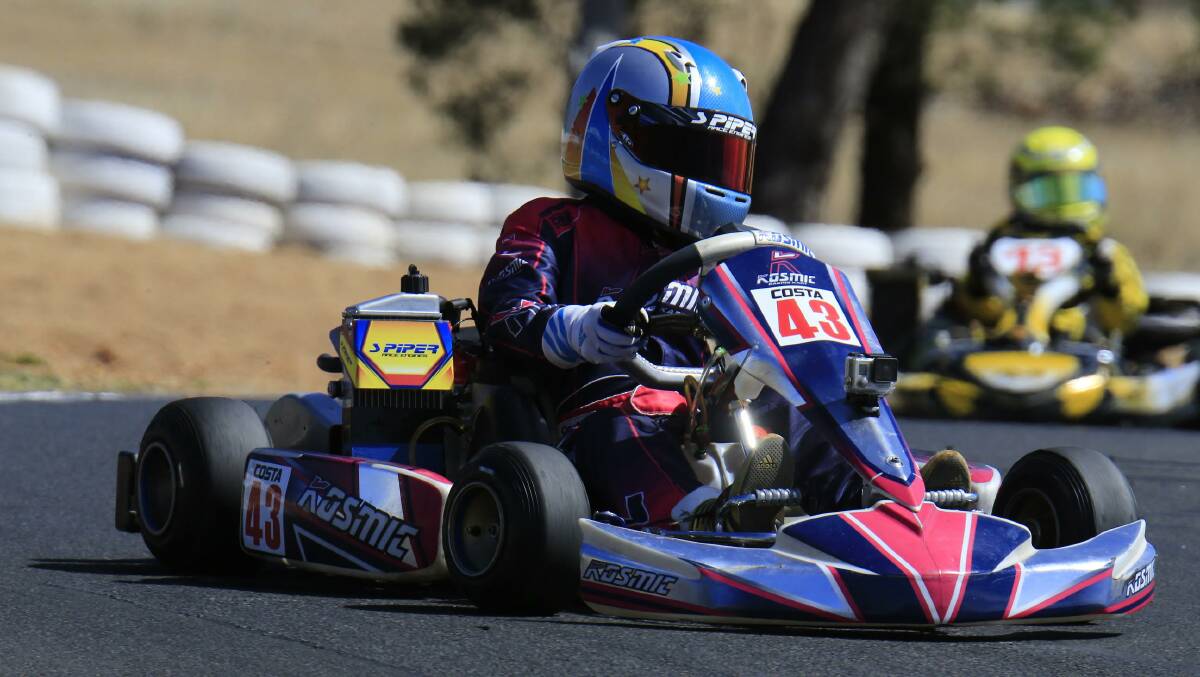 LEADING: Costa Toparis in the lead during one of the Mini Max races at Dubbo over the weekend. Photo: Niki Vasiliev - Cooper Photography
