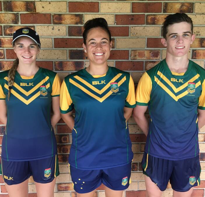 IN TOUCH: Australian U17 mixed touch team manager Ashley Kara (centre) of Goulburn with captain Jessica Potts from Newcastle and vice captain Aaron Moore from Brisbane. Photo: supplied