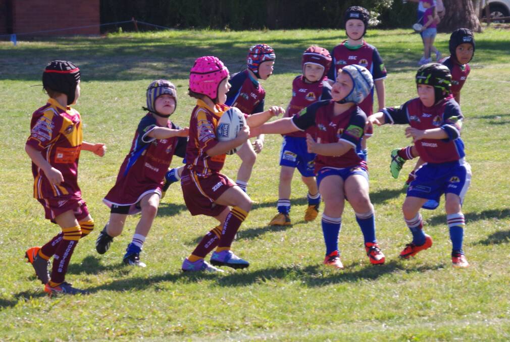 FIRST GAMES: Thirlmere and Goulburn Stockmen under 7 teams play their first games of the season at the Goulburn gala trial day on Sunday at North Park. Photo: Darryl Fernance