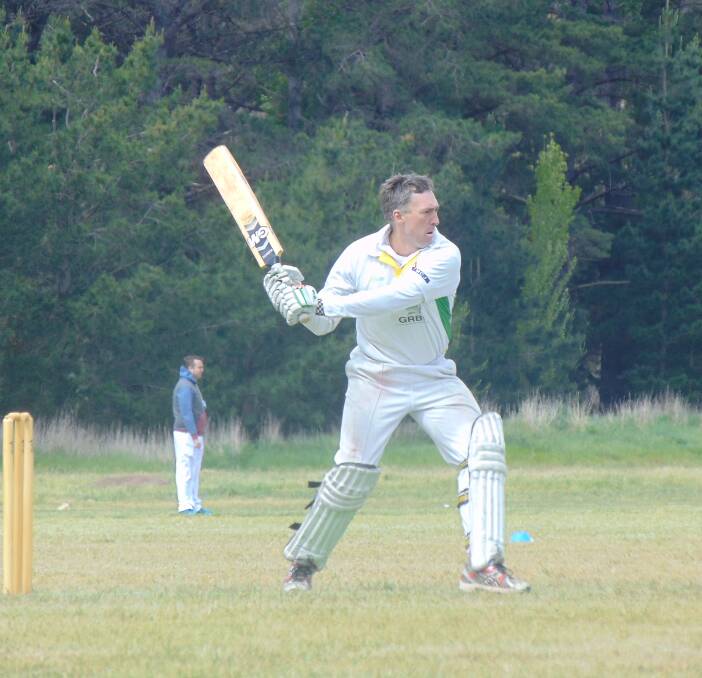 BIG HITTING: Rob Channing hitting one of his five sixes of the first three overs, in Bowlo Rats' quick-scoring game, against Hibo Gold second grade at Carr Confoy Park. Photo: Andrew Hopkins