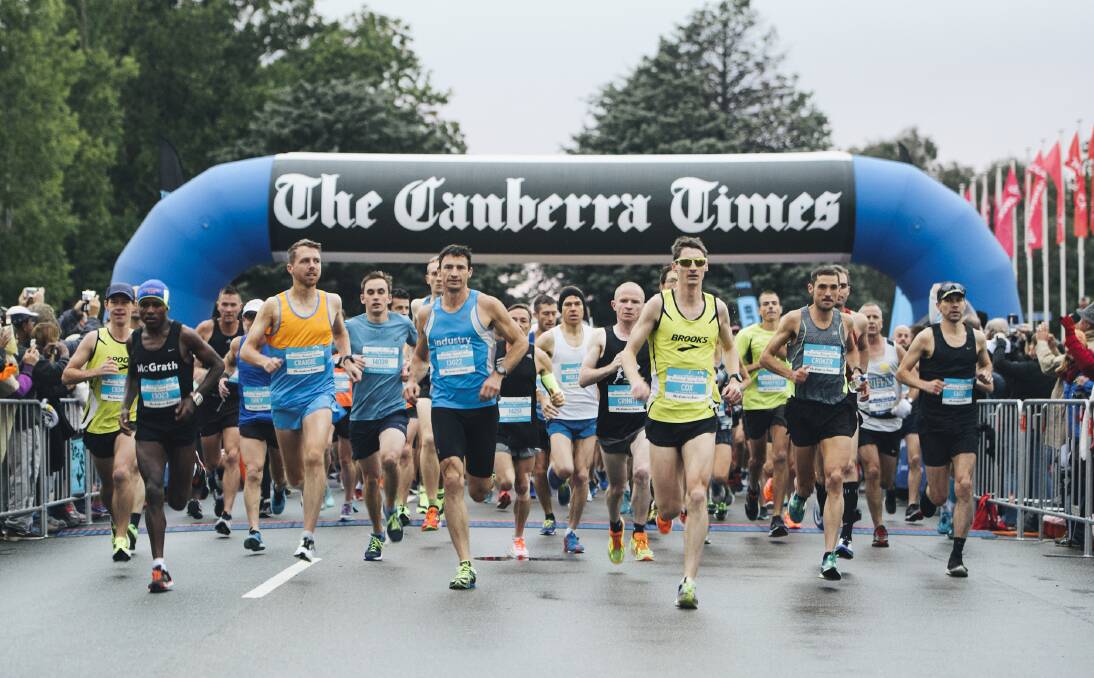 STRIDING OUT: Runners at the start of the 2017 Canberra Times Australian Running Festival. Photo: Supplied