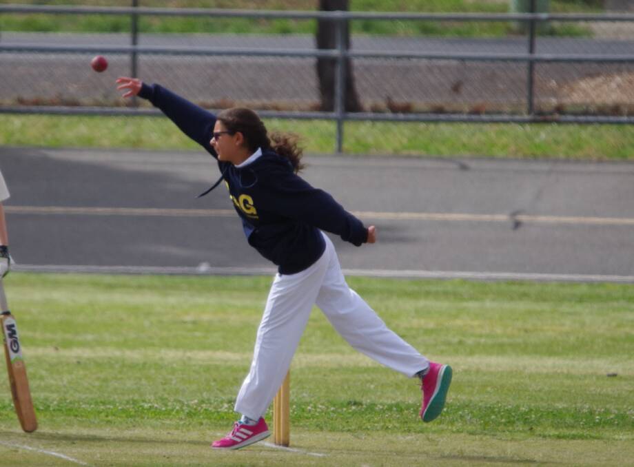 ON TARGET: Hannah Wehbe bowling for Trinity Gold girls against Wollondilly Gold on Seiffert Oval: Photo: Darryl Fernance