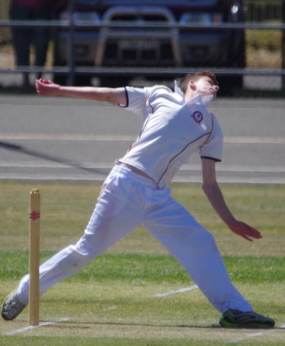 BOWLING: Connor Murrell in full flight for Workers Stags against Hibo Gold first grade, on the Seiffert Oval pitch on December 3. Photo: Darryl Fernance