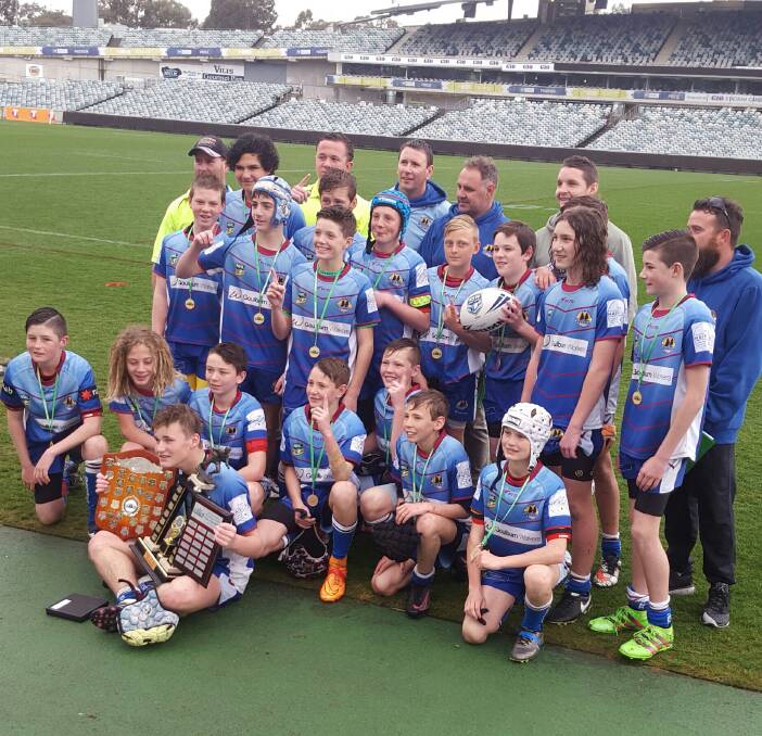PREMIERS: Goulburn Junior Stockmen under 13 Blues, who defeated Dragons 30-18 in heavy rain at the GIO Stadium Canberra on Sunday, September 18. Photo: Bronwyn Cox-Bishop