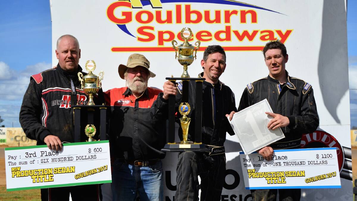 WINNING TEAM: Darren Snowden, Brian McAlister, Damien McAlister and Craig McAlister, of Mick & Joe's Racing, support each other as a three-car Production Sedan team. Photo: Maximum Action Photography