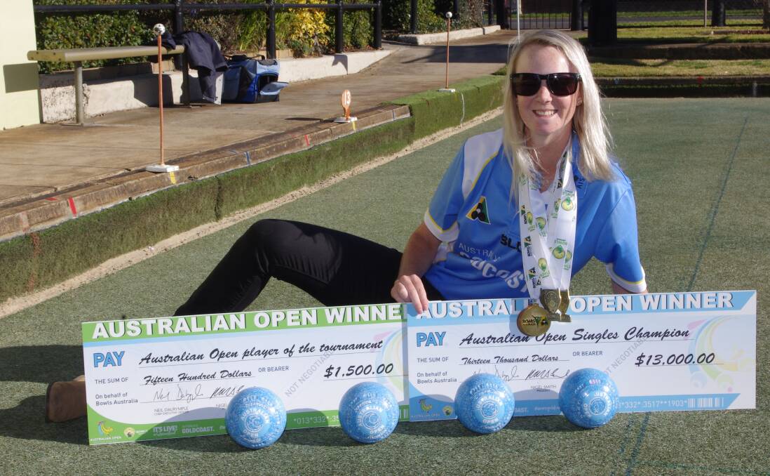 WINNER: Australian Open Singles and Pairs Champion Ellen Ryan on the Bowlo green, where her bowls passion began. Photo: Darryl Fernance