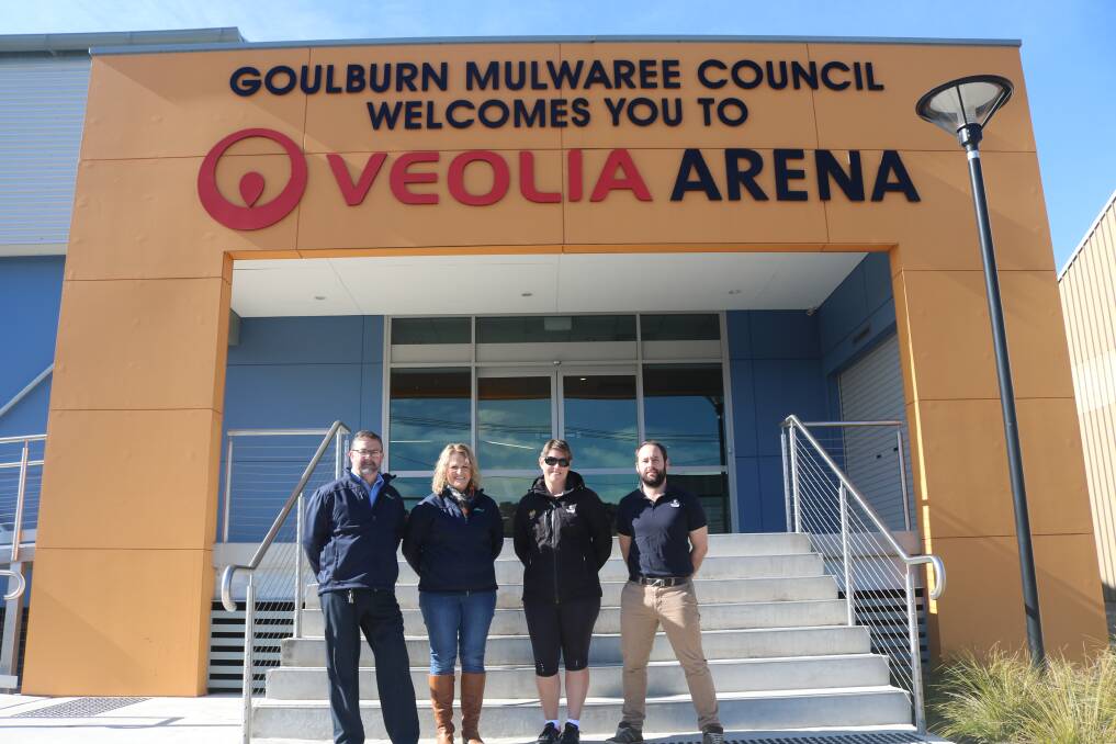 LOOKING AHEAD: Goulburn's Veolia Arena where more indoor hockey tournaments are scheduled.(l-r)  GMC Recreation Facility Coordinator Scott Cooper, GMC Events Officer Angela Remington, Pip Genge and Cheyne Hackett from Hockey Australia. Photo: supplied
 
Regards,