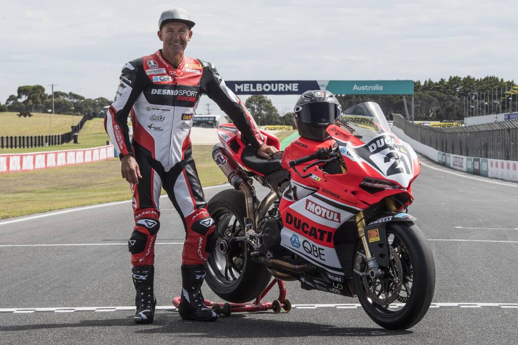 READY FOR BUSINESS:On the Phillip Island Circuit ready to race in the Australian Superbike Championships is Troy Bayliss. Photo: Graeme Brown