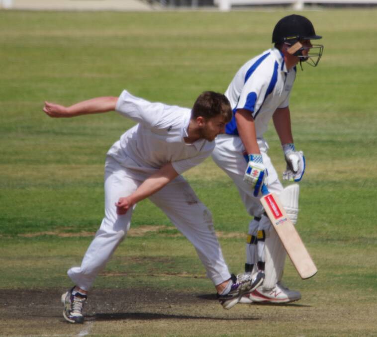 BOWLING: Luke Hayward bowling for Hibo Green with Jack Goodwin off strike for Young Guns. 