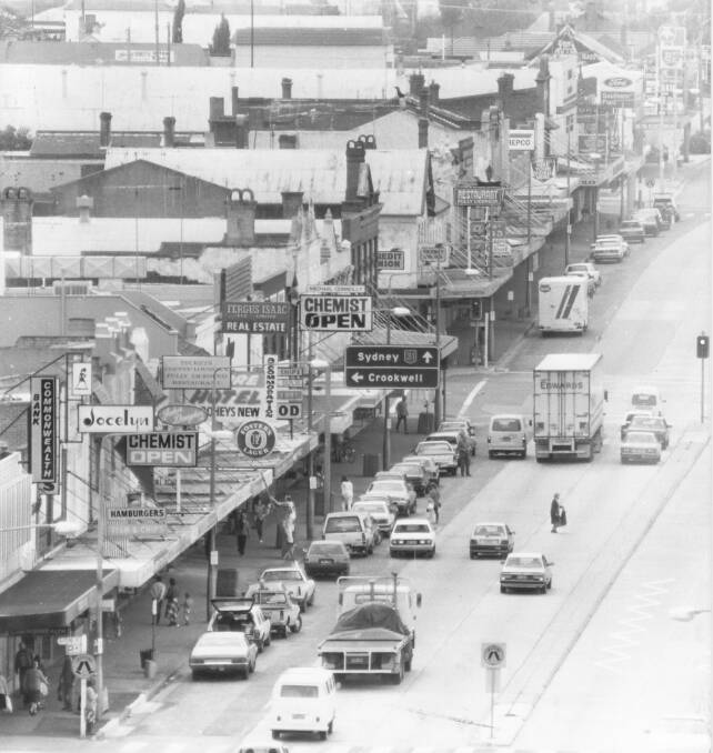 BUSY: Auburn Street was a the main route for all traffic before the Hume Highway bypass in December, 1992. This shot was taken in 1987. Photo: Goulburn Post archives.