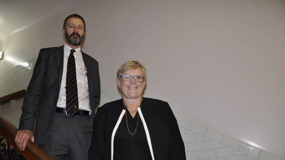 HAPPIER TIMES: Southern NSW Health District CEO Janet Compton with Goulburn Health Services general manager Denis Thomas in Goulburn last September.