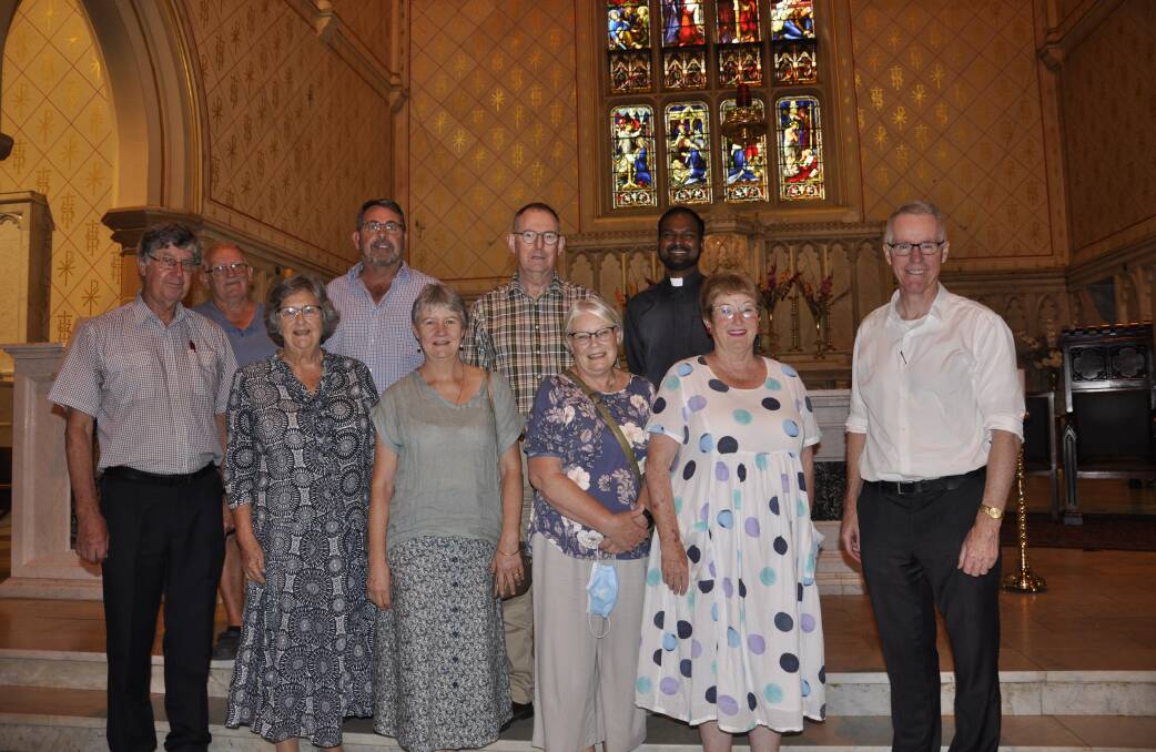 MAJOR PROJECT: Saint Peter and Paul's Cathedral 'Restoration 2020' committee members (front) Denis Connor, Pamela Pappin, Di Green, Trish Groves and Vicar General, Father Tony Percy. Rear: Brian Watchirs, Stuart Cunningham, Edmund O'Donovan and Father Joshy Kurien. Ann O'Donovan (third left, front) accompanied her husband on Wednesday's cathedral tour. Photo: Louise Thrower.