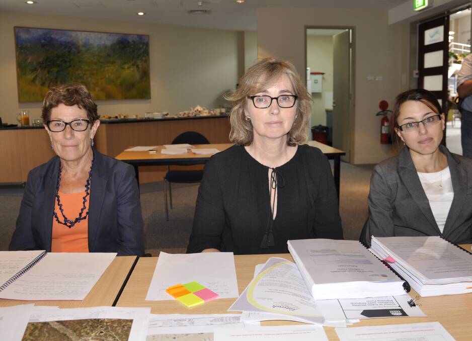 BIG DECISION: Joint Regional Planning Panel members Renata Brooks, chairman Alison McCabe and Louise Camenzuli at Wednesday's hearing.  