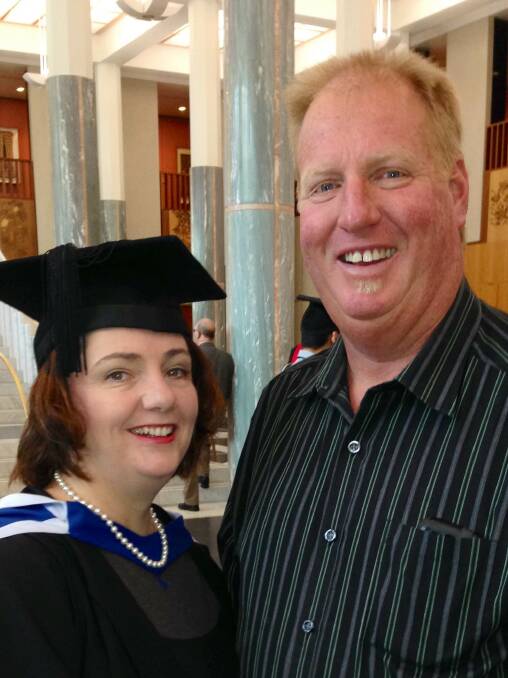 The late James Hughes with his partner, Melissa Pearce at her graduation at Parliament House in September 2014.