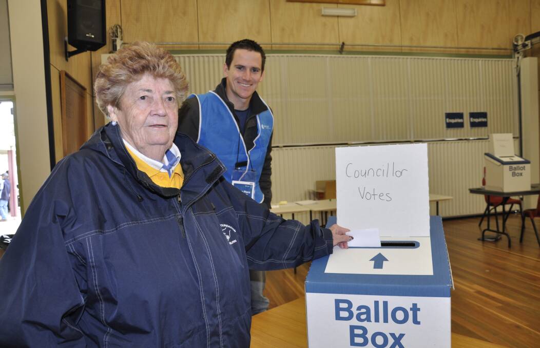 Cr Margaret O'Neill casts her vote in the 2016 council election. This year's rate peg of two per cent recognises the increased cost for the 2021 elections. Photo: Louise Thrower.
