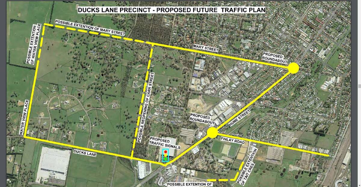 BIG PICTURE: The proposed traffic management plan for the Ducks Lane precinct at South Goulburn includes extension of Tait Crescent and Locker Street (bottom right).