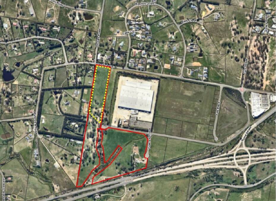 The company was planning to build the $30 million aged care complex behind the Coles Distribution Centre in Lillkar Road. The area is marked in yellow. Image: Goulburn Mulwaree Council.