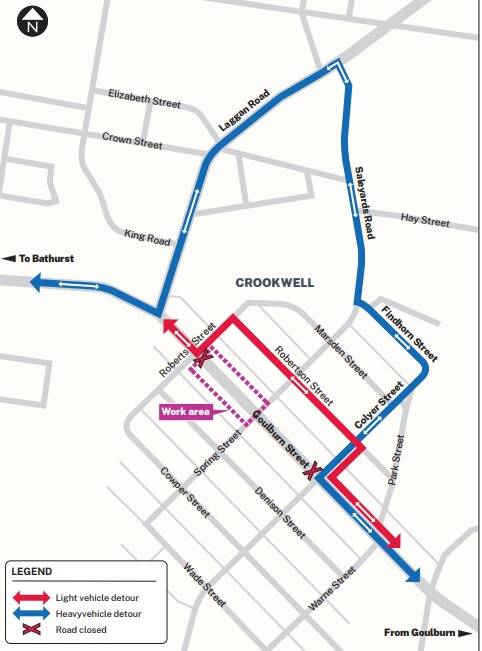 Detours will be in place during work on Crookwell's pedestrian crossing in Goulburn Street. Picture supplied. 