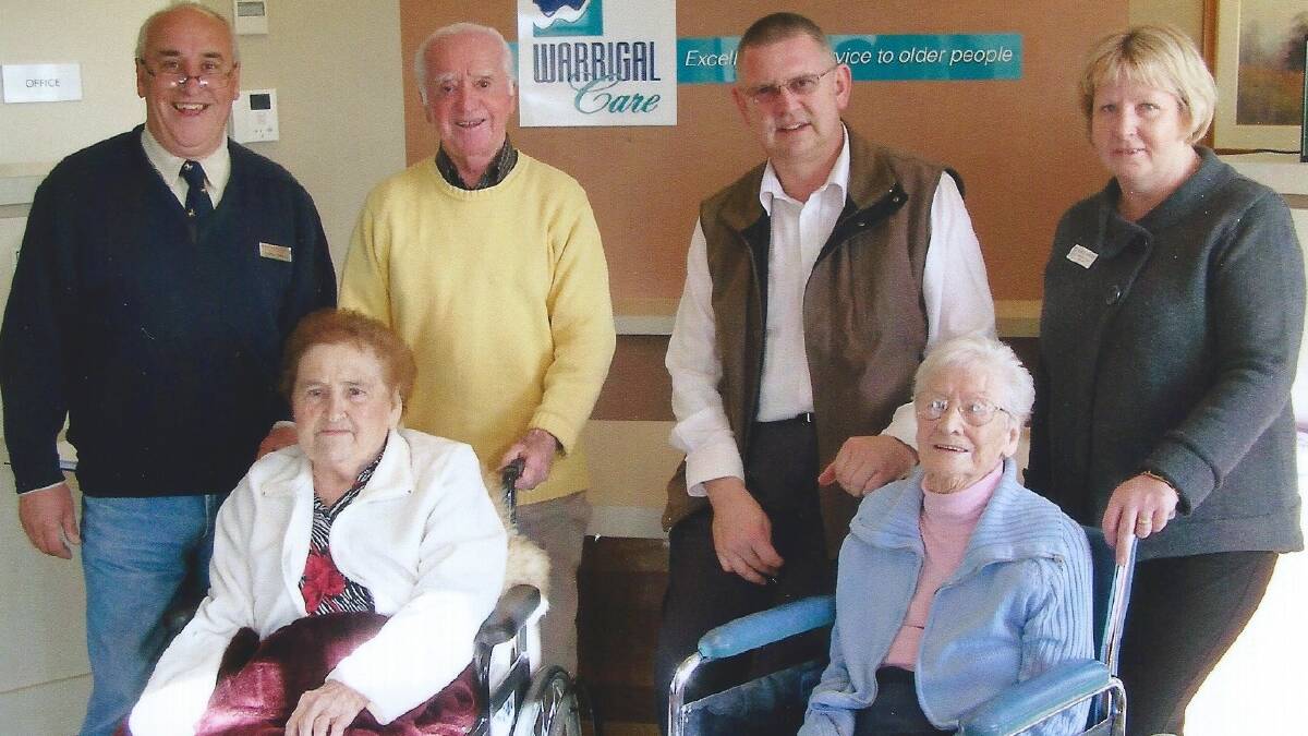 Former Goulburn Mulwaree Mayor Geoff Kettle (third left)  and his mother, Alma with Geoff Peterson(left), his mother, Gloria, Allan 'Jockey' Rudd and Warrigal Care manager Leslie Carter, pictured in 2009.