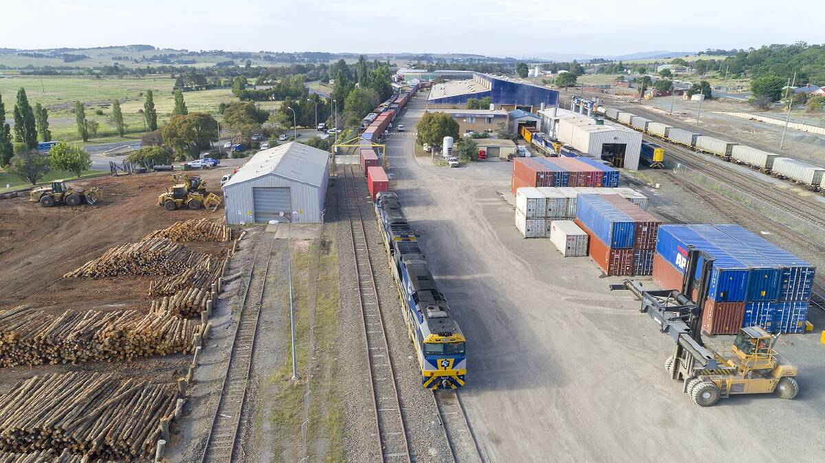 BUSY YARD: Crawford Freightlines hauls treated timber out of the Goulburn rail hub, off Braidwood Road, to Port Botany. Photo supplied.