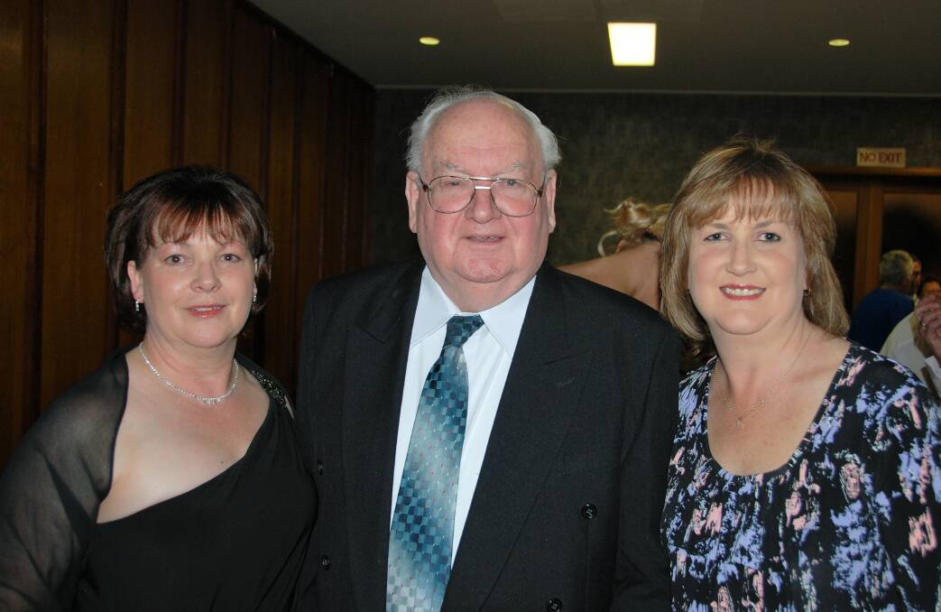 MISSED: The late Bill Fawkes with daughters Suzanne Smith (left) and Sharon Giggins. Mr Fawkes, who started Goulburn's Lilac City Cinema, passed away on August 10 in Wangaratta. Photo supplied.