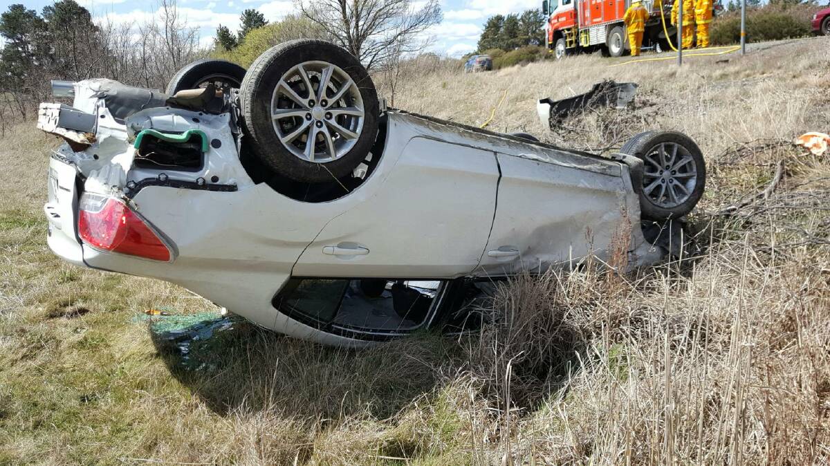 A Goulburn woman was lucky to survive this single-vehicle crash on the Federal Highway on Friday.