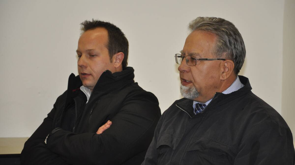 Multiquip Quarries' manager and managing director, Jason and Steve Mikosic at an Bungonia Progress Association meeting several years ago. The company has been fined $15,000 for allegedly breaching consent conditions. 