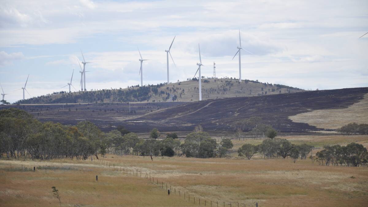 The Woodlawn wind farm is one of two complexes temporarily shut down due to the Currandooley fire. Photo: Louise Thrower.