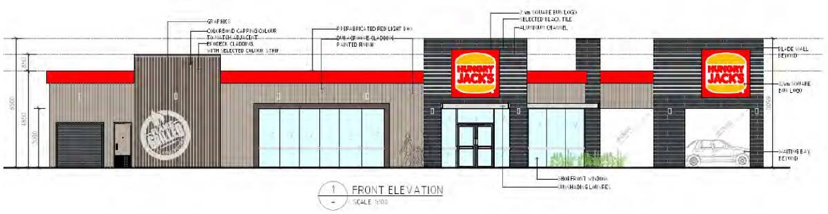Architectural plans showing the frontage for the new Hungry Jacks restaurant approved for 434 Auburn Street. The eatery will have 61 seats.