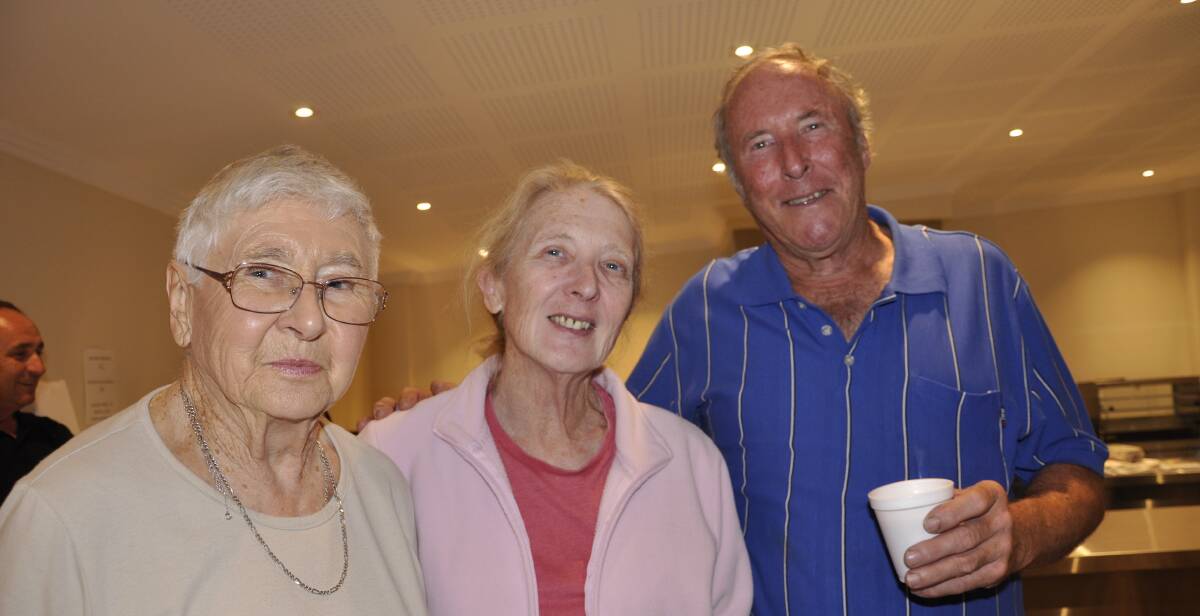 CHATTING: Pauline Dickson, Rose Dobbie and Brian Baker were among a healthy turnout of residents at the recent Bungonia outreach meeting in the village hall.