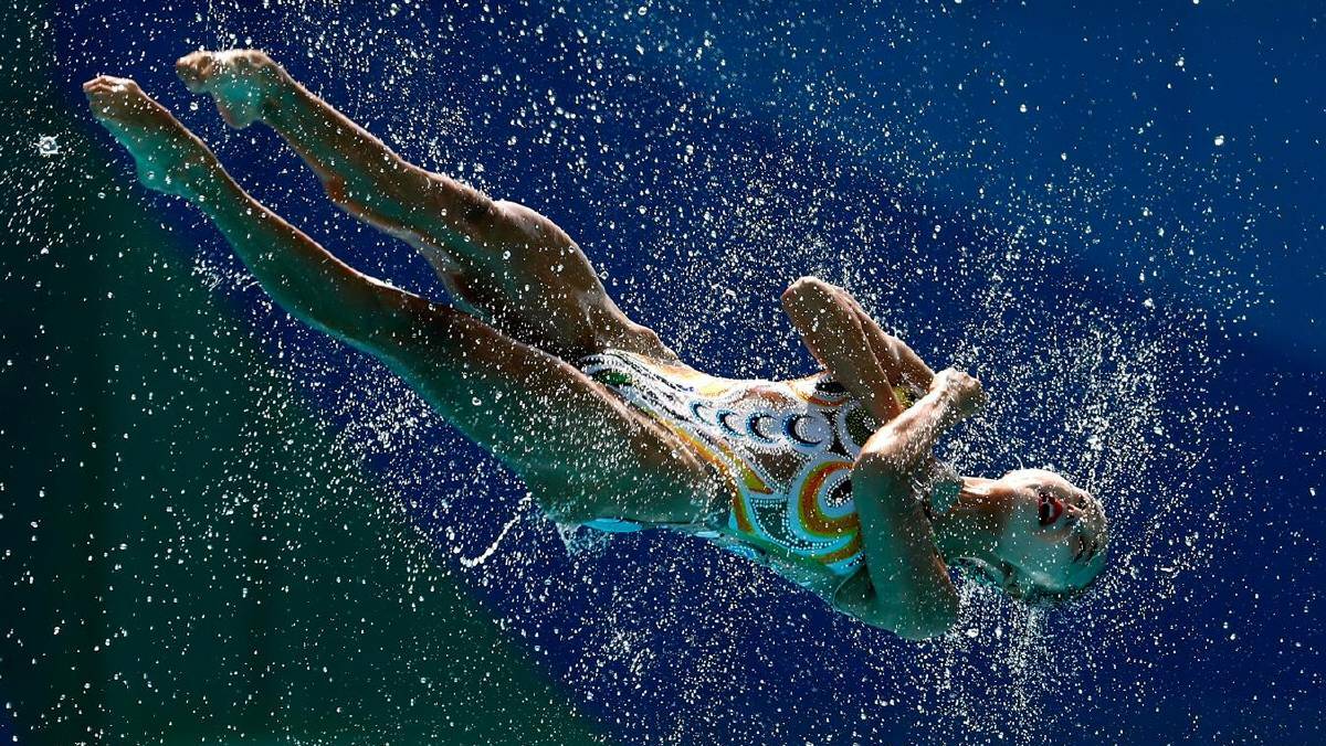 Team China competes in the Synchronised Swimming Teams Free Routine on Day 14 of the Rio 2016 Olympic Games. Photo: Clive Rose/Getty Images