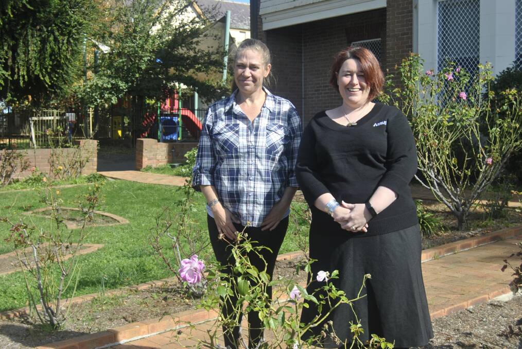 CONCERN: Goulburn woman Sarah Little and Anglicare crisis housing manager Toni Reay out the front of Anglicare's office in Goulburn. Ms Reay said the lack of affordable rental property in the city was of concern. Photo: David Cole