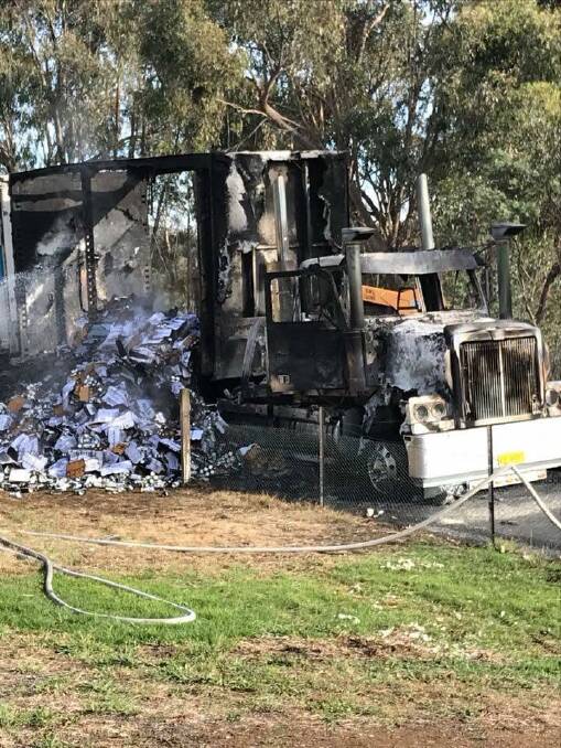 The beer truck, with the destroyed trailer. Image supplied from the RFS. 