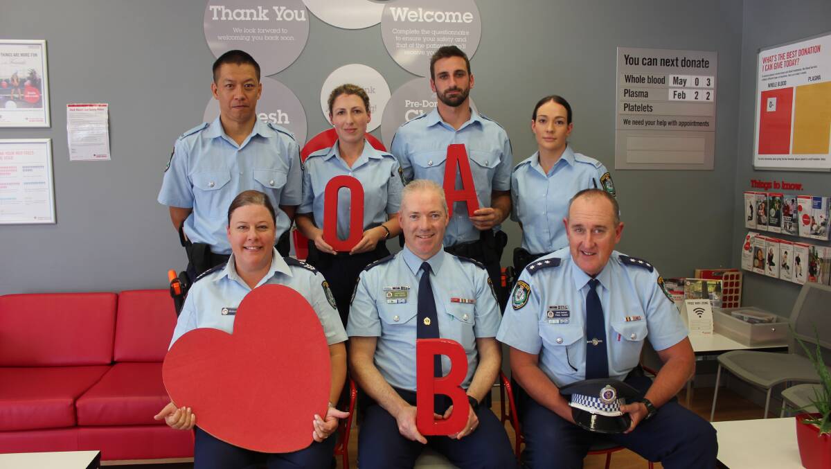 GIVING BACK: NSW Police and cadets, including Superintendent Rod Smith (centre, front) gave blood in Goulburn on February 8 as part of the bleed4blue campaign. 