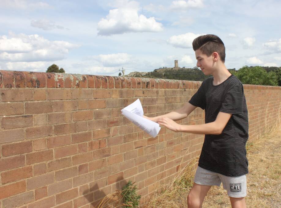 TALENT: Sebastien Thornton-Walker rehearsing a monologue he will have to perform in the USA. Check out his singing on the Goulburn Post website. 