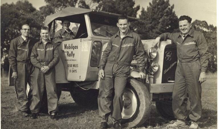 TEAM: The original team from the 1957 Mobilgas Round Australia Rally. Photo supplied. 