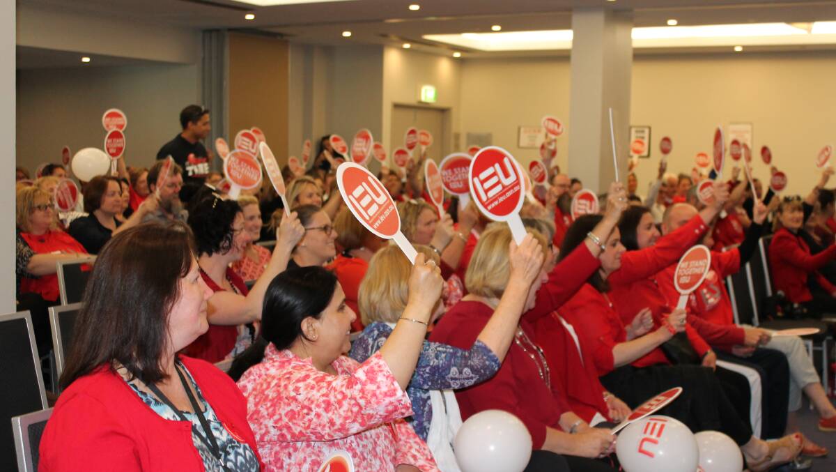 STRIKE: Catholic teachers at a rally in Canberra earlier this year 