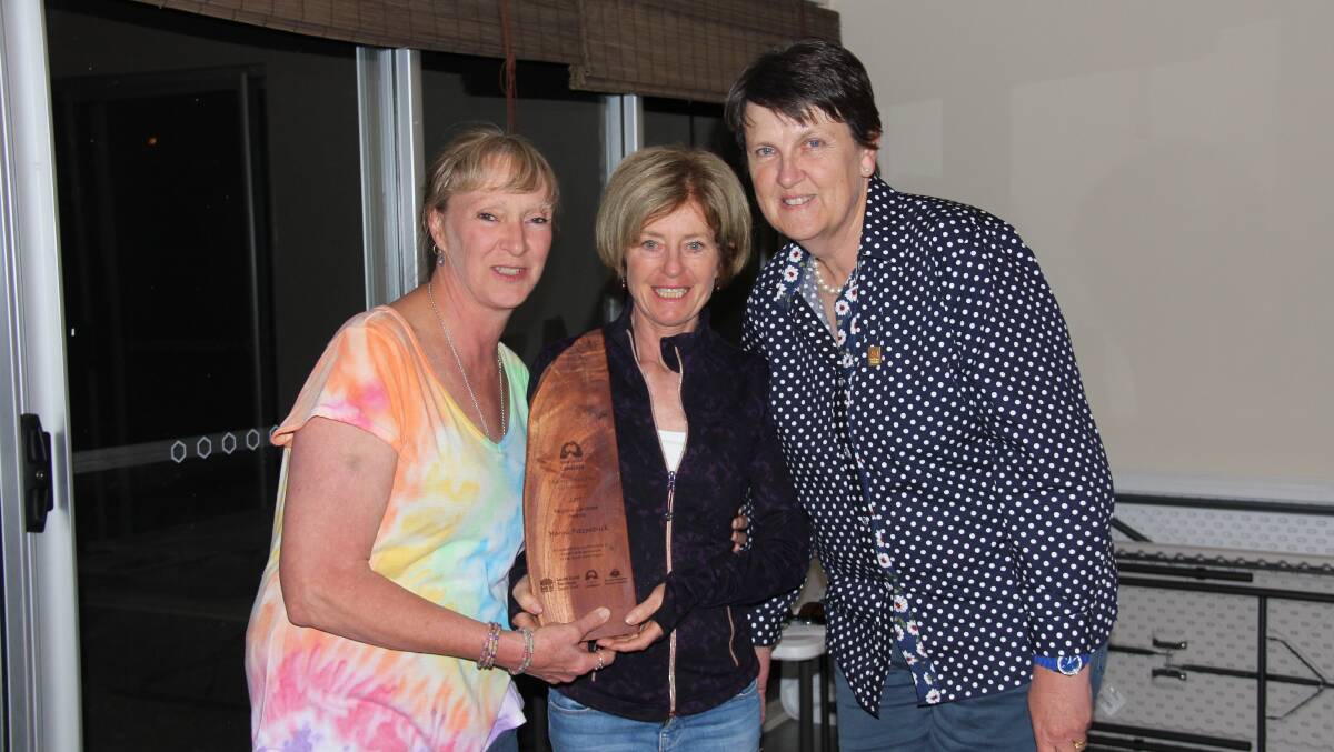 CHAMPION: Margie Fitzpatrick was named "champion of the catchment" in 2015. She is pictured with Upper lachlan landcare member Deborah McPherson and Nerida Croker. Photo supplied. 